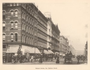 シカゴのウォバシュアベニューとマディソンストリートの角の眺め、1889年 作： American Photographer